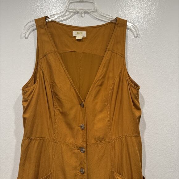 Maeve Mustard Yellow Button Front Dress Women’s Size 16 Anthropologie V Neck - Picture 2 of 7